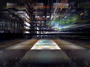 Futuristic Cityscape Prints: Abstract technology background with perspective effect
