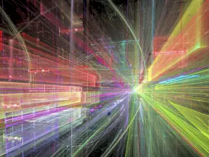Futuristic Cityscape Prints: Abstract technology perspective background - computer-generated 3d illustration