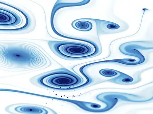 Fractal Art Background Prints: Abstract white and blue pattern with gnarled spirals and curls - computer-generated image