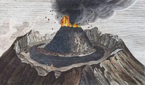 Active Volcano Vesuvius Hand-Coloured Copperplate Engraving Print, 1798