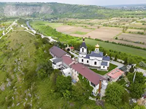 Prints of Aerial view of a church on a hill overlooking fields and green landscape, aerial view, St Moldova Prints: Aerial View Print of St. Mary's Church, Butuceni, Moldova