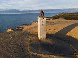 Denmark Prints: Aerial View of Rubjerg Knude Lighthouse Print, Denmark