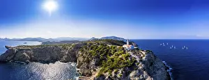 View From Above Rocky Coast Prints: Aerial view, Lighthouse Far de Capdepera with cliffs