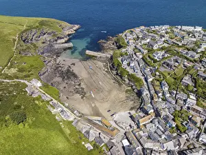 Port Isaac Prints: Aerial view of Port Isaac, North Cornwall, England Print