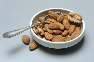 Diverse Food Selection Prints: Almonds and walnuts in shell with spoon