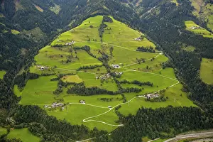 Aerial View Of Austria Prints: Alpine meadows with serpentine paths