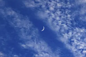 Crescent Moon Prints: Altocumulus clouds with crescent moon