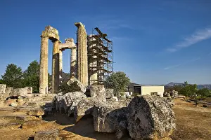 Archaeological Site Nemea Prints: Ancient columns with landscape in the background