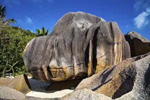 Uninhabited Island Getaway Prints: Anse Source d'Argent, granite rock beach
