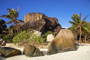 Deserted Tropical Island Prints: Anse Source d'Argent, granite rock beach