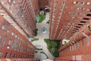 Deserted Apartment Complex Prints: An apartment tower complex seen from the top