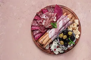 Wooden Board Snack Prints: Appetizer, assortment, set, sausage