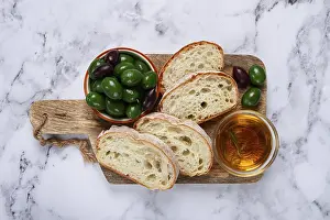 Southeastern Europe Cuisine Prints: Appetizer, sliced ciabatta bread