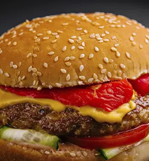 High Calorie Dish Prints: Appetizing cheeseburger with beef patty