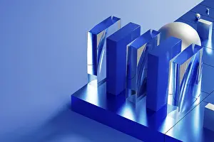Prints of An array of geometric forms cast in blue illuminates a stunning 3D technological environment, showcasing reflective surfaces and intricate designs Minimalist Artwork Prints: Blue Geometric Forms 3D Print Environment