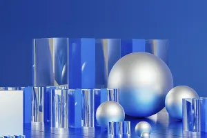Minimalist Architectural Style Prints: An array of geometric forms cast in blue illuminates a stunning 3D technological environment