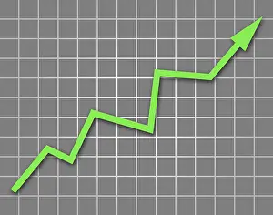 Grey Background Cutout Prints: Arrow graph going up on gray background