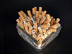 Cigarette Butts In Ashtray Prints: A full ash-tray