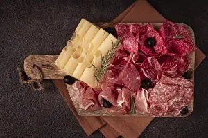 Top View Breakfast Dish Prints: Assorted meat, appetizer, prosciutto