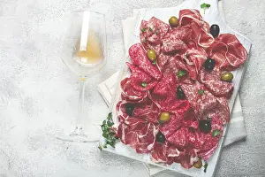 Wooden Chopping Board Prints: Assorted, meat appetizer, prosciutto