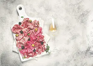 Wooden Chopping Board Prints: Assorted, meat appetizer, prosciutto