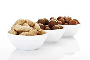 Macadamia Nuts Prints: Assorted nuts in ceramic bowls