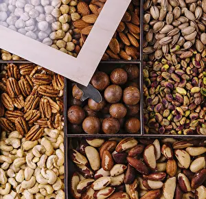 Wooden Box Prints: Assorted nuts in a wooden box