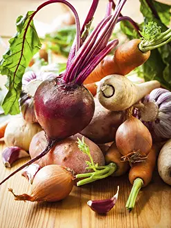 Orange Colored Vegetables Prints: Assorted types of root vegetables