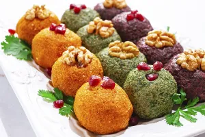 Colorful Vegetable Arrangement Prints: Assortment of Pkhali, pumpkin, spinach and beetroot