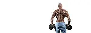 Athletic Build Prints: The athlete performs an exercise with dumbbells on a white background