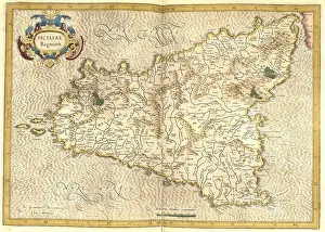 Gerhard Mercator's 1623 Engraving Print of Sicily