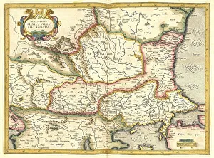 Black And White Cartography Prints: Atlas, map from 1623, Wallachia