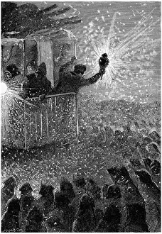 Prints of If they attack us, resistance is impossible, vintage engraved illustration. Jules Verne Cesar Cascabel, 1890 Cascabel Prints: Vintage Print: If They Attack Us, Resistance is Impossible