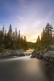 Deserted Waterfall In Europe Prints: Austbygdae, waterfall, river