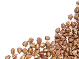 Healthy Food Concept Prints: Background of buckwheat with copy space