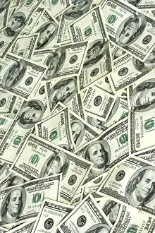 Hundred Dollar Bill Pile Prints: Background of hundred dollars bank notes