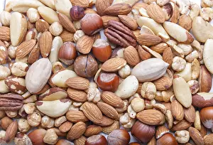 Studio Shot Of Nuts Prints: Background and texture made from different kinds of nuts