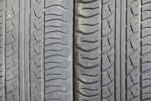 Close Up Tire Prints: The background of the tread pattern of the car wheel