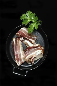 Plain Colored Background Food Pics Prints: Bacon strips in pans