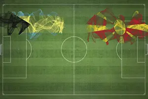 Prints of Bahamas vs North Macedonia Soccer Match, national colors, national flags, soccer field, football game, Competition concept, Copy space North Macedonia Prints: Bahamas vs North Macedonia Soccer Match Print