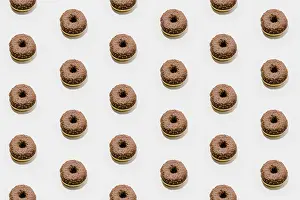 Decorative Food Items Prints: Bakery pattern with chocolate donuts