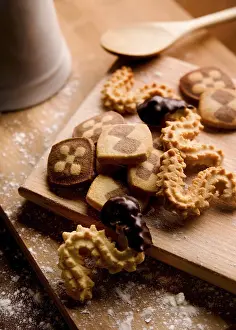Kitchen Still Life Prints: Baking biscuits, board with various biscuits in kitchen