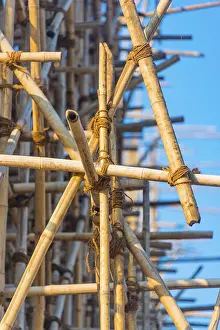 Deserted Temple Site Prints: Bamboo scaffolding, construction work