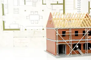 Brick Building Architecture Prints: Bare brickwork model with construction plan
