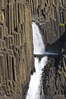 Litlanesfoss Waterfall Prints: Basalt columns lining Litlanesfoss Waterfall