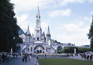 Vintage Styled Travel Images Prints: Basilica of the Immaculate Conception, Lourdes, France 1973