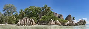 Rocky Shoreline Seychelles Prints: Beach Anse Source d Argent with granite cliffs