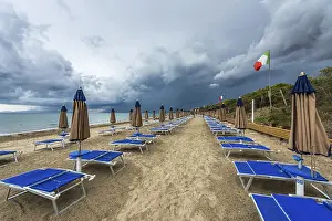 Dramatic Cloud Atmosphere Prints: Empty beach, dramatic, gloomy sky