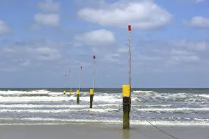 German North Sea Beaches Prints: Beach limit marker posts, Norderney