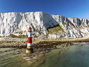 Lighthouse In Northern Europe Prints: Beachy Head Lighthouse from a drone